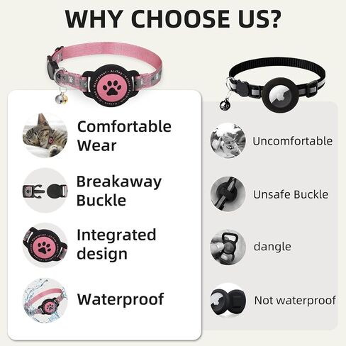 Waterproof Airtag Cat Collar, Reflective Cat Airtag Collar with Bell, Breakaway Cat Collar AirTag Holder, Lightweight Kitten Collar for Apple Air tag, Cat GPS Collars for Girl Boy Cats, Kitten (Pink) in Saudi Arabia