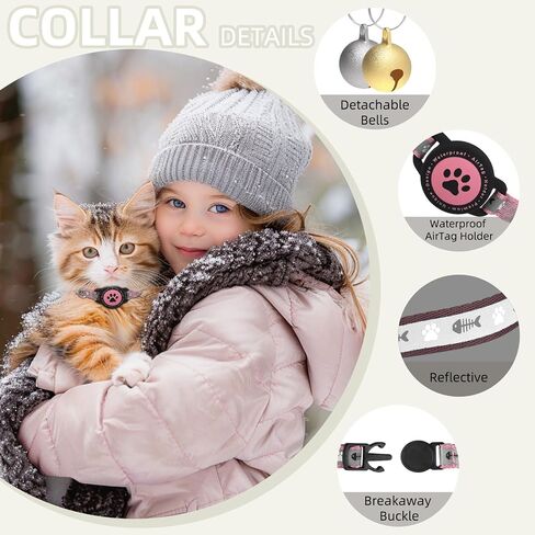 Waterproof Airtag Cat Collar, Reflective Cat Airtag Collar with Bell, Breakaway Cat Collar AirTag Holder, Lightweight Kitten Collar for Apple Air tag, Cat GPS Collars for Girl Boy Cats, Kitten (Pink) in Saudi Arabia