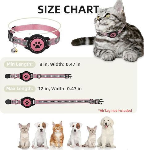 Waterproof Airtag Cat Collar, Reflective Cat Airtag Collar with Bell, Breakaway Cat Collar AirTag Holder, Lightweight Kitten Collar for Apple Air tag, Cat GPS Collars for Girl Boy Cats, Kitten (Pink) in Saudi Arabia