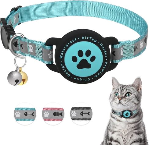 Waterproof Airtag Cat Collar, Reflective Cat Airtag Collar with Bell, Breakaway Cat Collar AirTag Holder, Lightweight Kitten Collar for Apple Air tag, Cat GPS Collars for Girl Boy Cats, Kitten (Pink) in Saudi Arabia