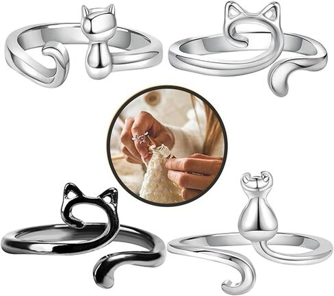 KYLELOVE Crochet Ring,Adjustable Crochet Yarn Tension Ring for Crocheting,4 Pcs Knitting Ring for Finger Tensioner Loop Cat Peacock Ring in Kuwait