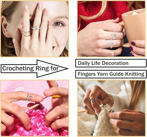 KYLELOVE Crochet Ring,Adjustable Crochet Yarn Tension Ring for Crocheting,4 Pcs Knitting Ring for Finger Tensioner Loop Cat Peacock Ring in Kuwait