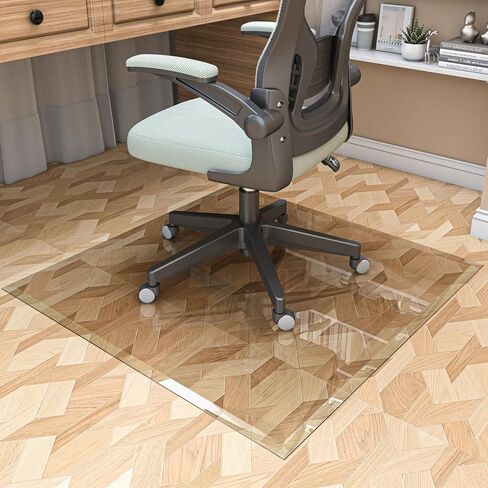 [Tempered Glass] 36“ x 36" Beveled Edge Glass Chair Mat with Polished Edge Clear Office Chair Mat, Glides Smoothly, Suitable for Carpet or Hardwood Floors in Kuwait