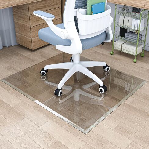 [Tempered Glass] 36“ x 36" Beveled Edge Glass Chair Mat with Polished Edge Clear Office Chair Mat, Glides Smoothly, Suitable for Carpet or Hardwood Floors in Kuwait