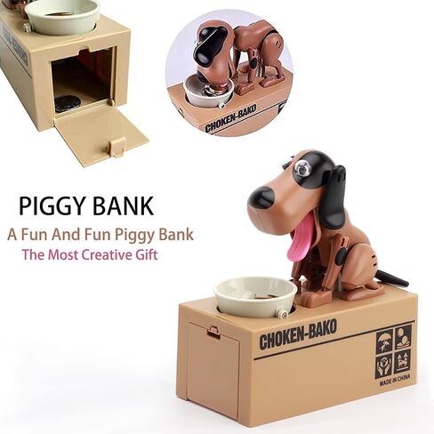 Dog Piggy Bank, My Dog Piggy Bank, Puppy Money Saving Box, Cute Automatic Stealing Coin Bank, Robotic Coin Munching Toy Money Box Gift (Brown) in Saudi Arabia