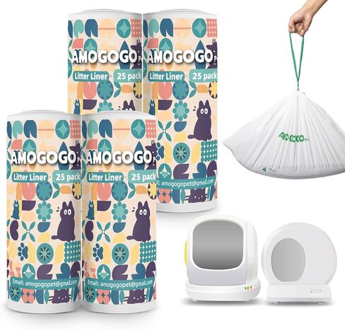 50 Pcs Litter Box Liner Bags, Compatible with Meowant MW-SC01, MW-SC02 and MW-LR01, Automatic Litter Box Heavy Duty Replacement Waste Bags, Drawstring Leak-proof Trash Bags, 18.5" x 12.6" in Kuwait