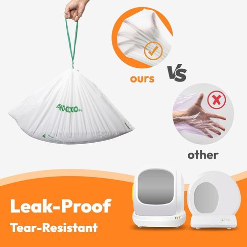 50 Pcs Litter Box Liner Bags, Compatible with Meowant MW-SC01, MW-SC02 and MW-LR01, Automatic Litter Box Heavy Duty Replacement Waste Bags, Drawstring Leak-proof Trash Bags, 18.5" x 12.6" in Kuwait
