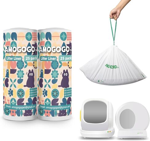 50 Pcs Litter Box Liner Bags, Compatible with Meowant MW-SC01, MW-SC02 and MW-LR01, Automatic Litter Box Heavy Duty Replacement Waste Bags, Drawstring Leak-proof Trash Bags, 18.5" x 12.6" in Kuwait