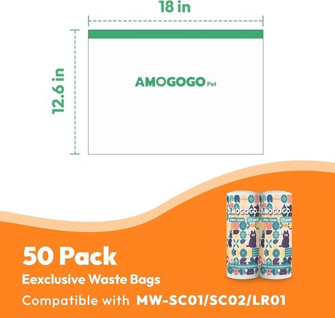 50 Pcs Litter Box Liner Bags, Compatible with Meowant MW-SC01, MW-SC02 and MW-LR01, Automatic Litter Box Heavy Duty Replacement Waste Bags, Drawstring Leak-proof Trash Bags, 18.5" x 12.6" in Kuwait