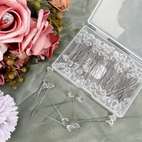 100pcs Diamond Pins for Bouquets, 2.1 Inch Floral Pins,Corsage Pins,Boutonniere Pins, Straight Pins Sewing for Crafts, Pins for Flowers, Flower Pins, Flower Bouquet Accessories, Floral Supplies in Kuwait