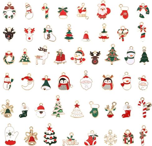 50 قطعة من المعلقات الرائعة لعيد الميلاد المجيد، سحر عيد الميلاد المينا الذهبية DIY سحر عيد الميلاد الصغير لقلادة وسوار وأقراط وصناعة المجوهرات والديكور in Kuwait