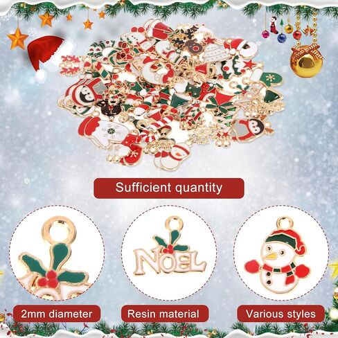 50 قطعة من المعلقات الرائعة لعيد الميلاد المجيد، سحر عيد الميلاد المينا الذهبية DIY سحر عيد الميلاد الصغير لقلادة وسوار وأقراط وصناعة المجوهرات والديكور in Kuwait