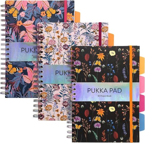 Pukka Pad 5 دفاتر ملاحظات حلزونية 3 عبوات - 200 صفحة، 100 ورقة من ورق 80 جرام في المتر المربع مع فواصل قابلة لإعادة تعيين وضعها وحواف مثقوبة للتخطيط والتنظيم في المدرسة والمكاتب - B5-7 X 10، بلوم in Kuwait