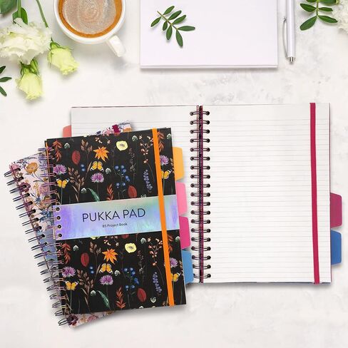 Pukka Pad 5 دفاتر ملاحظات حلزونية 3 عبوات - 200 صفحة، 100 ورقة من ورق 80 جرام في المتر المربع مع فواصل قابلة لإعادة تعيين وضعها وحواف مثقوبة للتخطيط والتنظيم في المدرسة والمكاتب - B5-7 X 10، بلوم in Kuwait