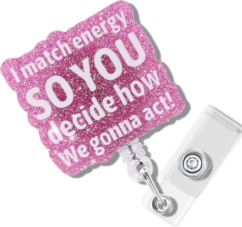 Namifin Retractable Badge Holder Retractable Badge Reels Lightweight Badge Reel with ID Clip for Nurse, Work, Office Workers, Nurses, Nursing, Doctor Supplies Gifts (I Match Energy - Pink) in Kuwait