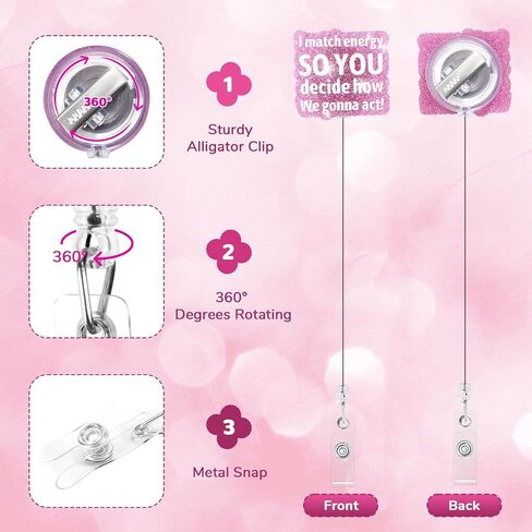 Namifin Retractable Badge Holder Retractable Badge Reels Lightweight Badge Reel with ID Clip for Nurse, Work, Office Workers, Nurses, Nursing, Doctor Supplies Gifts (I Match Energy - Pink) in Kuwait