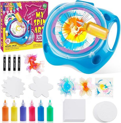 Spin Art Machine for Kids Ages 6-8,Adjustable Speed Arts&Crafts Paint Spinner Toy with Origami Artwork, Thicker Splatter Guard, Battery Operated Kids Crafts Kits, Gift Boys Girls in Kuwait