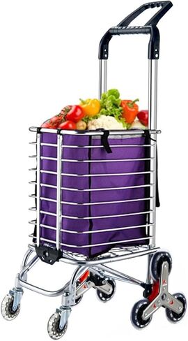 Stair Climbing Shopping Cart, Foldable,35L, Lightweight, 2 Waterproof Liners, Luggage/Laundry/Camping(Silver) in Saudi Arabia