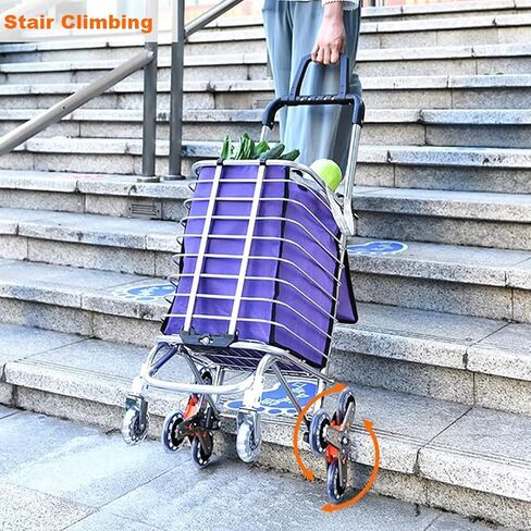 Stair Climbing Shopping Cart, Foldable,35L, Lightweight, 2 Waterproof Liners, Luggage/Laundry/Camping(Silver) in Saudi Arabia