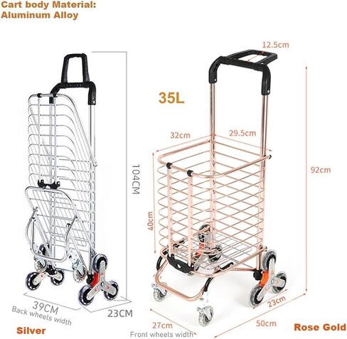 Stair Climbing Shopping Cart, Foldable,35L, Lightweight, 2 Waterproof Liners, Luggage/Laundry/Camping(Silver) in Saudi Arabia