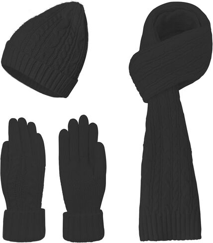 Women 4 in 1 Winter Warm Outdoor Set, with Knitted Beanie Hat Scarf Cold Weather Touchscreen Gloves W-M-M6 in Saudi Arabia