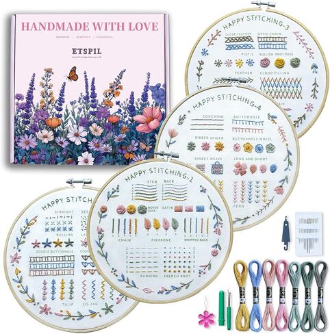 ETSPIL Embroidery Kit for Adults, 2 Hoops, 4K Slow-Mo, Pre-Printed Patterns in Saudi Arabia