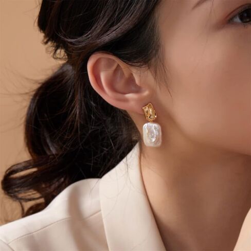 Natural Baroque Freshwater Pearl Dangle Drop Earrings for Women, Wire Wrap Gold Stud Earrings Jewelry with Green Gemstone, Best Gift for Mom Lover Her (14K Gold Plated) in Saudi Arabia