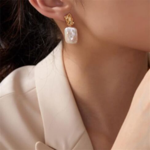 Natural Baroque Freshwater Pearl Dangle Drop Earrings for Women, Wire Wrap Gold Stud Earrings Jewelry with Green Gemstone, Best Gift for Mom Lover Her (14K Gold Plated) in Saudi Arabia