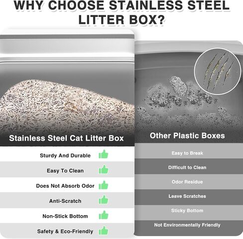 TSAYAWA 2PACK Stainless Steel Cat Litter Box with High Sides Enclosure, Extra Large 23.62x15.75x13.77 inches, Easy Clean Non-Stick, Open Top,Includes lid Cat Scoop in Saudi Arabia