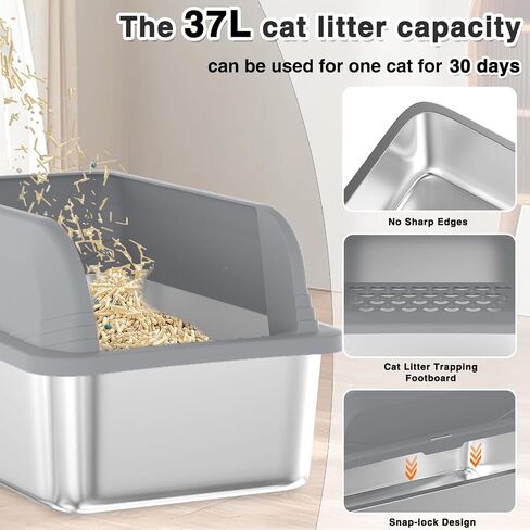 TSAYAWA 2PACK Stainless Steel Cat Litter Box with High Sides Enclosure, Extra Large 23.62x15.75x13.77 inches, Easy Clean Non-Stick, Open Top,Includes lid Cat Scoop in Saudi Arabia