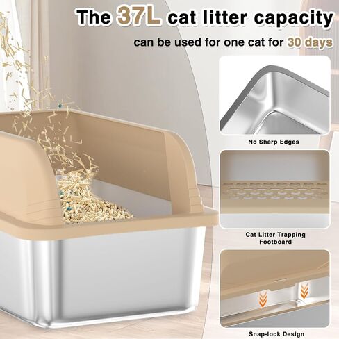 TSAYAWA 2PACK Stainless Steel Cat Litter Box with High Sides Enclosure, Extra Large 23.62x15.75x13.77 inches, Easy Clean Non-Stick, Open Top,Includes lid Cat Scoop in Saudi Arabia