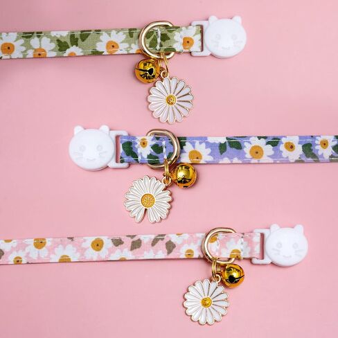 2 Pack Cotton Breakaway Cat Collars with Bell Flower Pendant Kitty Kitten Collars Pink Purple Collar for Female Girl Cats Male Boy Cats in Saudi Arabia