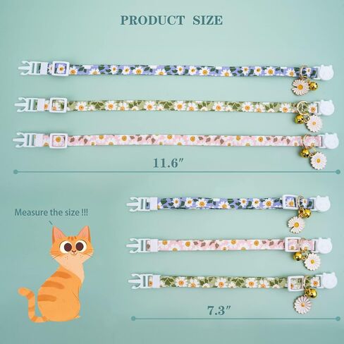 2 Pack Cotton Breakaway Cat Collars with Bell Flower Pendant Kitty Kitten Collars Pink Purple Collar for Female Girl Cats Male Boy Cats in Saudi Arabia