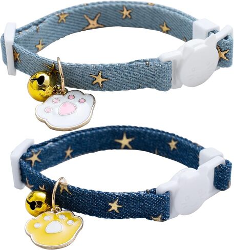 2 Pack Cotton Breakaway Cat Collars with Bell Flower Pendant Kitty Kitten Collars Pink Purple Collar for Female Girl Cats Male Boy Cats in Saudi Arabia