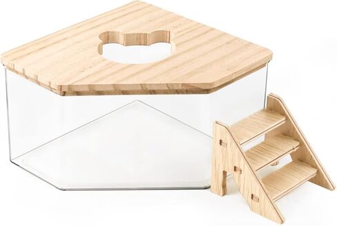 Hamster Sand Bath, Pentagon Hamster Sand Bath Container with Climbing Ladder, Large Acrylic Hamster Dig Box with Wood Cover, Sand Bath for Hamsters Small Animals (Pentagon) in Kuwait