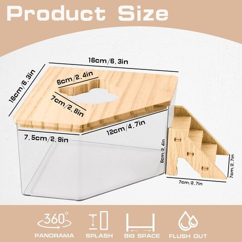 Hamster Sand Bath, Pentagon Hamster Sand Bath Container with Climbing Ladder, Large Acrylic Hamster Dig Box with Wood Cover, Sand Bath for Hamsters Small Animals (Pentagon) in Kuwait