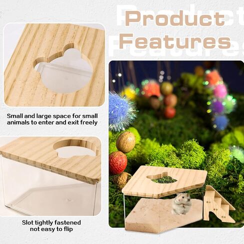 Hamster Sand Bath, Pentagon Hamster Sand Bath Container with Climbing Ladder, Large Acrylic Hamster Dig Box with Wood Cover, Sand Bath for Hamsters Small Animals (Pentagon) in Kuwait