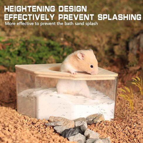 Hamster Sand Bath, Pentagon Hamster Sand Bath Container with Climbing Ladder, Large Acrylic Hamster Dig Box with Wood Cover, Sand Bath for Hamsters Small Animals (Pentagon) in Kuwait