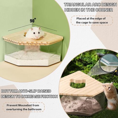 Hamster Sand Bath, Pentagon Hamster Sand Bath Container with Climbing Ladder, Large Acrylic Hamster Dig Box with Wood Cover, Sand Bath for Hamsters Small Animals (Pentagon) in Kuwait