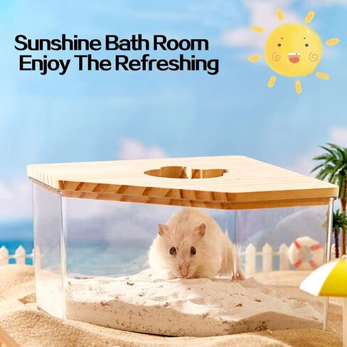 Hamster Sand Bath, Pentagon Hamster Sand Bath Container with Climbing Ladder, Large Acrylic Hamster Dig Box with Wood Cover, Sand Bath for Hamsters Small Animals (Pentagon) in Kuwait