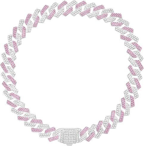 Dog Chain Collar Glitter Diamond Cuban Collar Walking Metal Chain Collar with Design Secure Buckle Pet Metal Link Chain Jewelry Accessories for Small Medium Large Dogs Cats in Kuwait