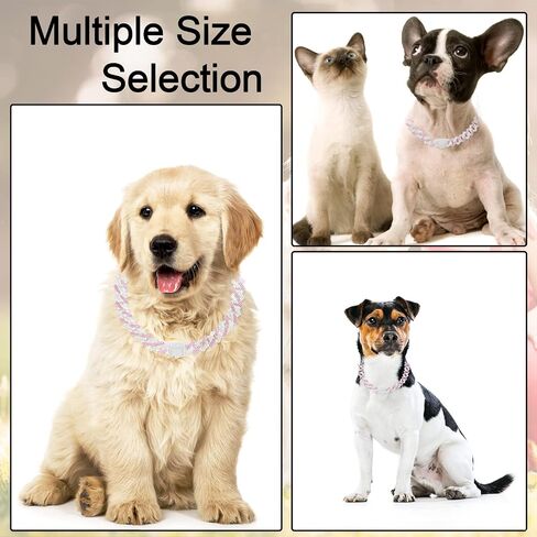 Dog Chain Collar Glitter Diamond Cuban Collar Walking Metal Chain Collar with Design Secure Buckle Pet Metal Link Chain Jewelry Accessories for Small Medium Large Dogs Cats in Kuwait