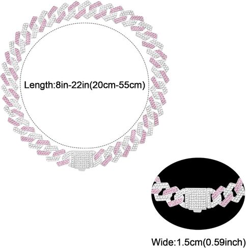 Dog Chain Collar Glitter Diamond Cuban Collar Walking Metal Chain Collar with Design Secure Buckle Pet Metal Link Chain Jewelry Accessories for Small Medium Large Dogs Cats in Kuwait