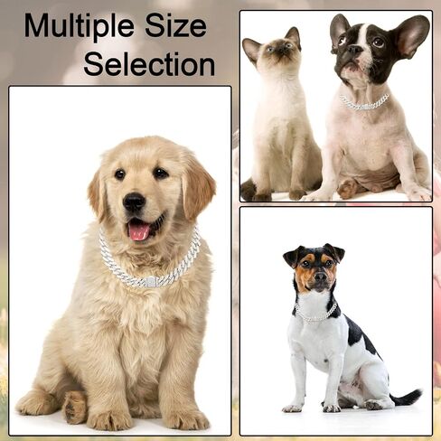 Dog Chain Collar Glitter Diamond Cuban Collar Walking Metal Chain Collar with Design Secure Buckle Pet Metal Link Chain Jewelry Accessories for Small Medium Large Dogs Cats in Kuwait