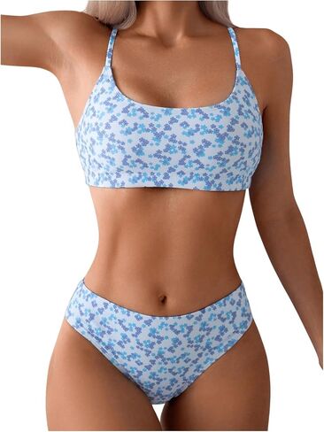 SweatyRocks Women's 2 Piece Bikini Set Ditsy Floral Print High Cut Bathing Suit Beachwear in Saudi Arabia