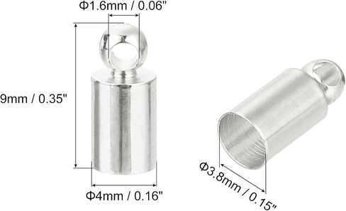 uxcell 50Pcs Leather Cord End Caps, 3mm OD Column Barrel Terminators, Rhodium Tone in Saudi Arabia