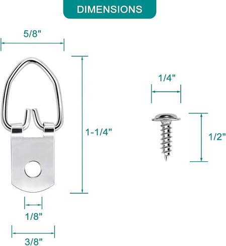D Ring Picture Hangers with Screws, Small D Hooks for Hanging Frames, Mirrors, Canvas Art, Signs and Paintings (20 Pack) in Saudi Arabia