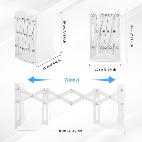 2 حزمة من نهايات الكتب القابلة للتعديل باللون الأبيض، حامل نهاية كتب قابل للتعديل للكتب الثقيلة يمتد حتى 17 بوصة، منظم كتب معدني للمكتب المستخدم في المكتب in Kuwait