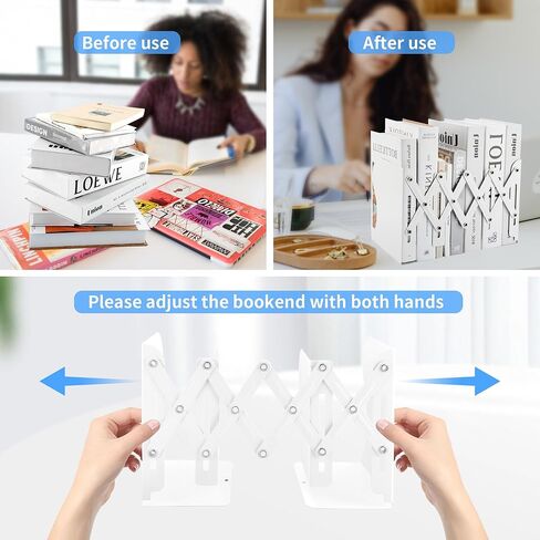 2 حزمة من نهايات الكتب القابلة للتعديل باللون الأبيض، حامل نهاية كتب قابل للتعديل للكتب الثقيلة يمتد حتى 17 بوصة، منظم كتب معدني للمكتب المستخدم في المكتب in Kuwait