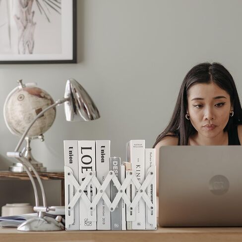 2 حزمة من نهايات الكتب القابلة للتعديل باللون الأبيض، حامل نهاية كتب قابل للتعديل للكتب الثقيلة يمتد حتى 17 بوصة، منظم كتب معدني للمكتب المستخدم في المكتب in Kuwait